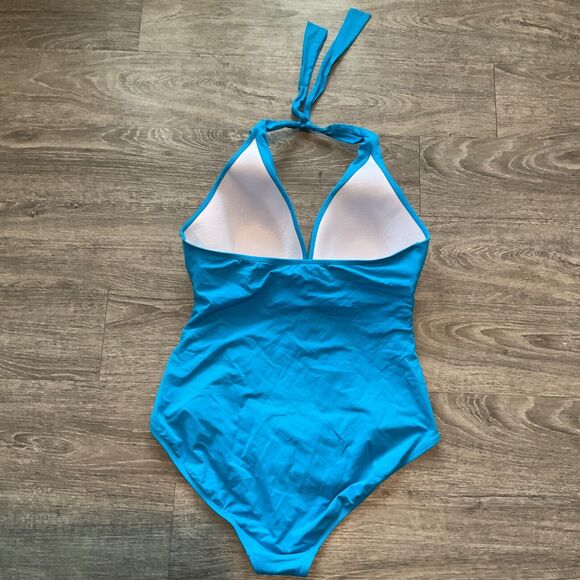 LAUREN RALPH LAUREN BEACH CLUB ONE-PIECE BLUE SWIMSUIT TIE TOP PADDED SIZE 16 - Picture 3 of 4